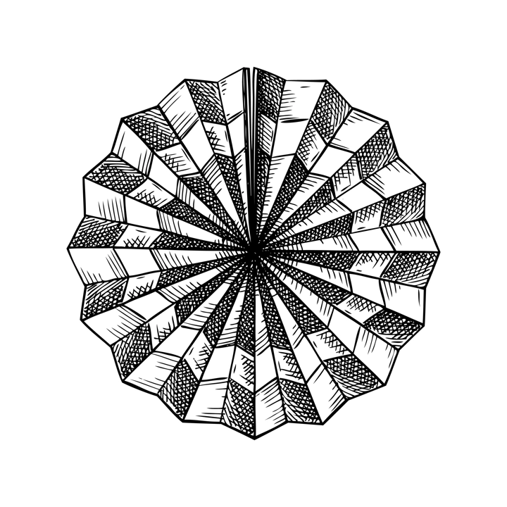 Chinese New Year decoration. Traditional folding fan sketch. Hand-drawn vector illustration. China Lunar New Year. NOT AI generatad